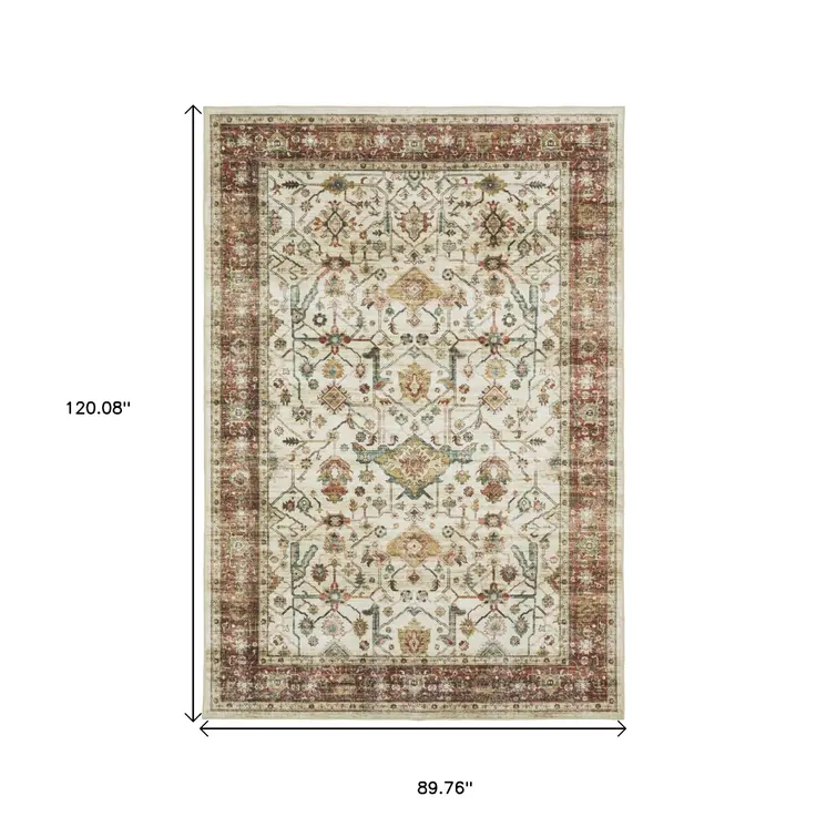 8' X 10' Ivory Oriental Distressed Area Rug