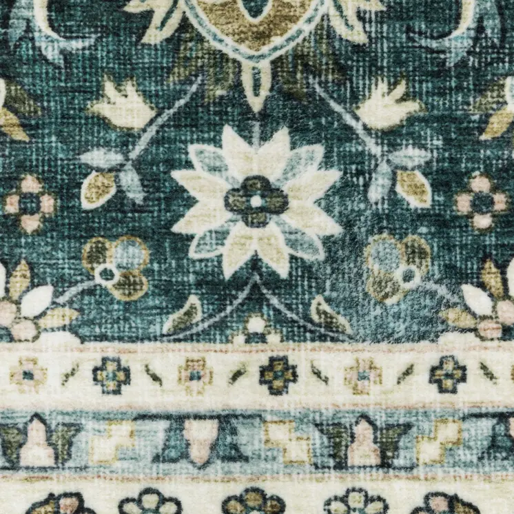 8' X 10' Teal And Ivory Oriental Distressed Area Rug