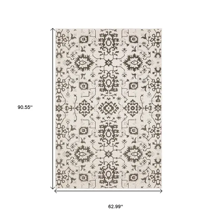5' X 8' Ivory And Gray Oriental Area Rug