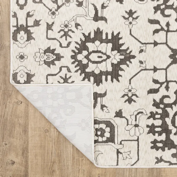 5' X 8' Ivory And Gray Oriental Area Rug