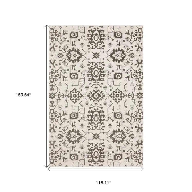 10' X 13' Ivory And Gray Oriental Area Rug
