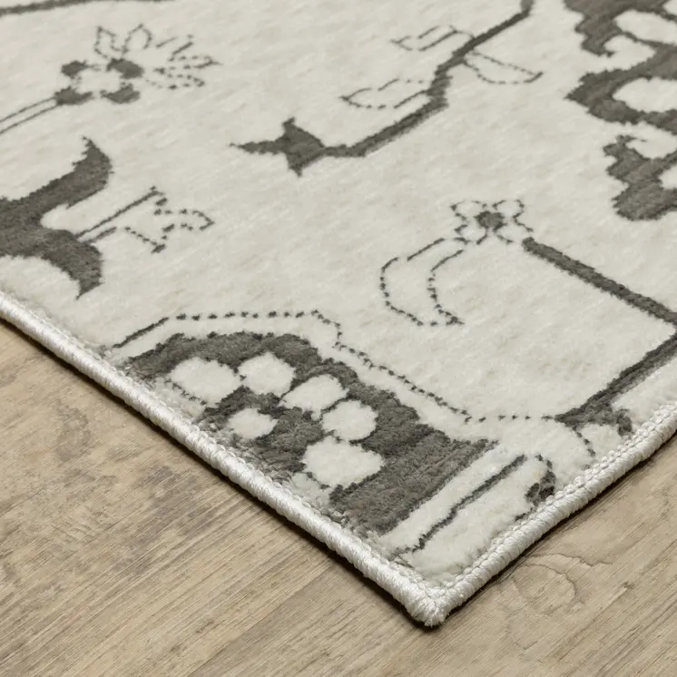 10' X 13' Ivory And Gray Oriental Area Rug
