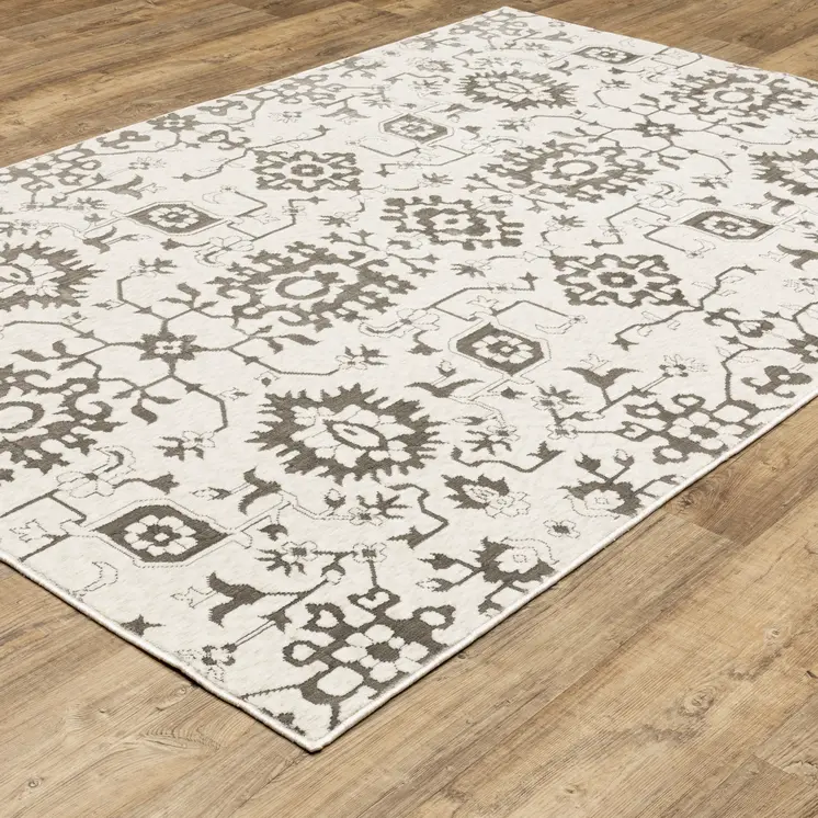 10' X 13' Ivory And Gray Oriental Area Rug