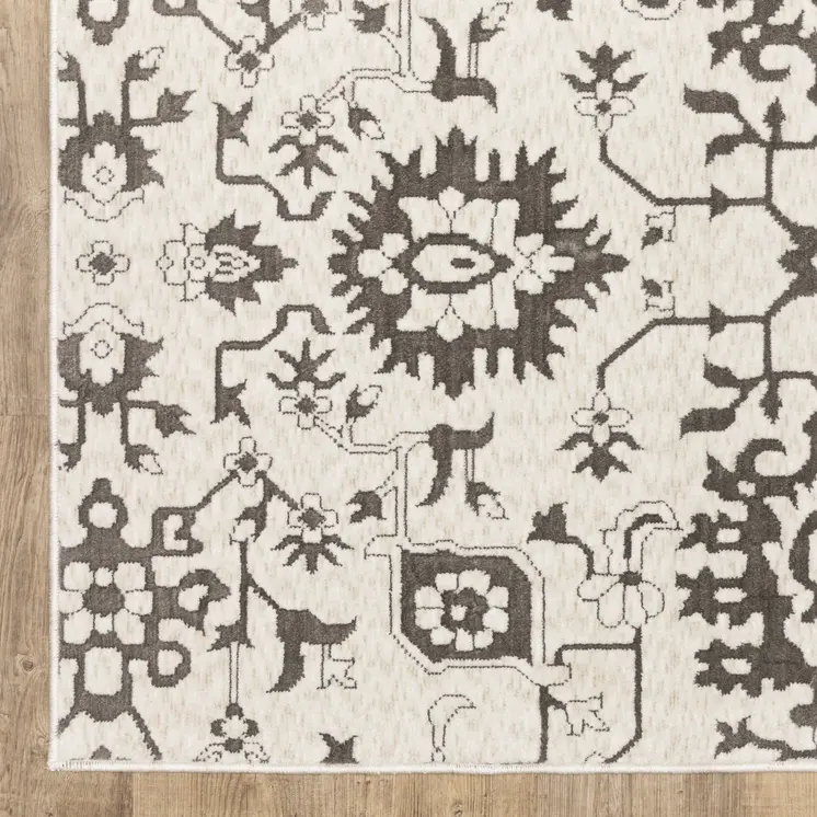 10' X 13' Ivory And Gray Oriental Area Rug