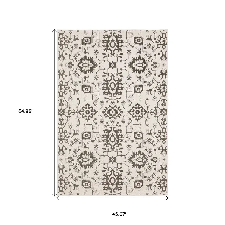 4' X 6' Ivory And Gray Oriental Area Rug