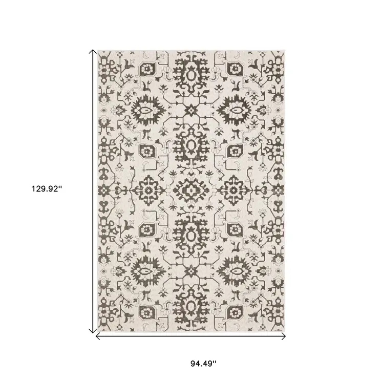 8' X 11' Ivory And Gray Oriental Area Rug