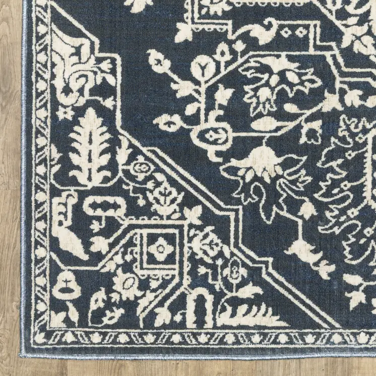 10' X 13' Blue And Ivory Oriental Area Rug
