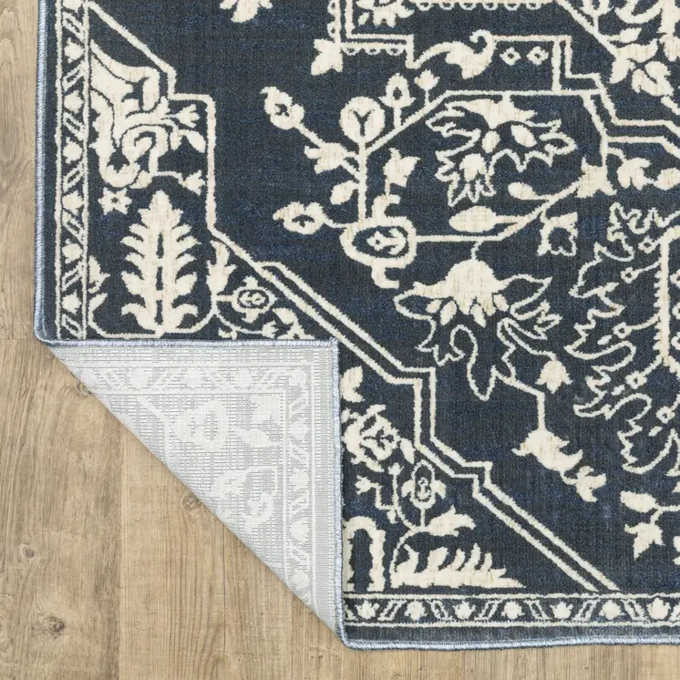 10' X 13' Blue And Ivory Oriental Area Rug