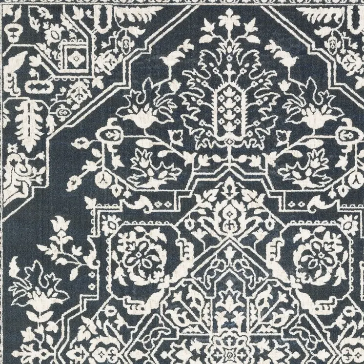 5' X 8' Blue And Ivory Oriental Area Rug