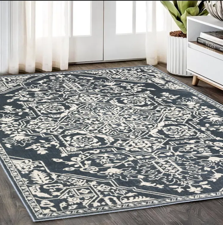 5' X 8' Blue And Ivory Oriental Area Rug
