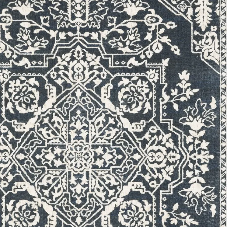 7' X 10' Blue And Ivory Oriental Area Rug