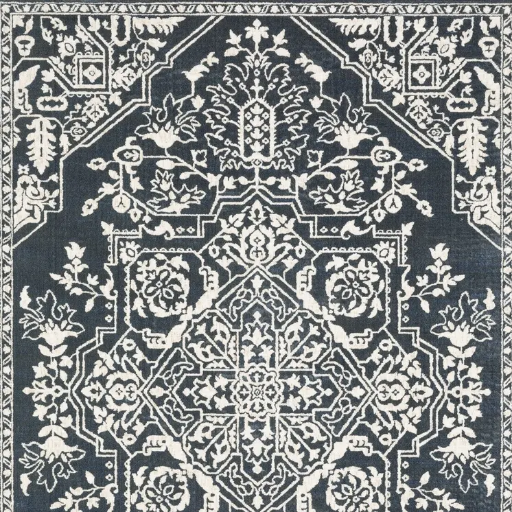 8' X 11' Blue And Ivory Oriental Area Rug