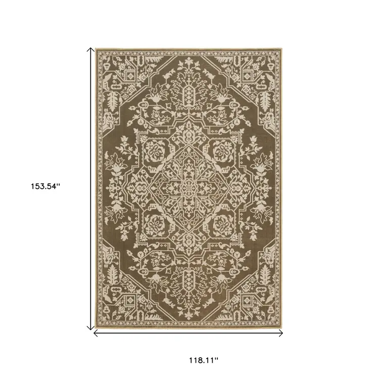 10' X 13' Gold And Beige Oriental Area Rug