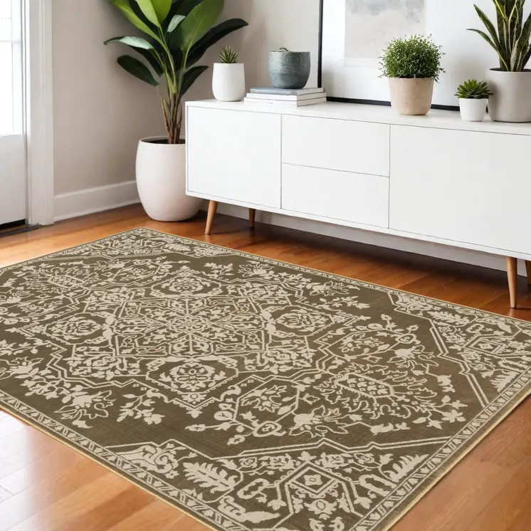 4' X 6' Gold And Beige Oriental Area Rug