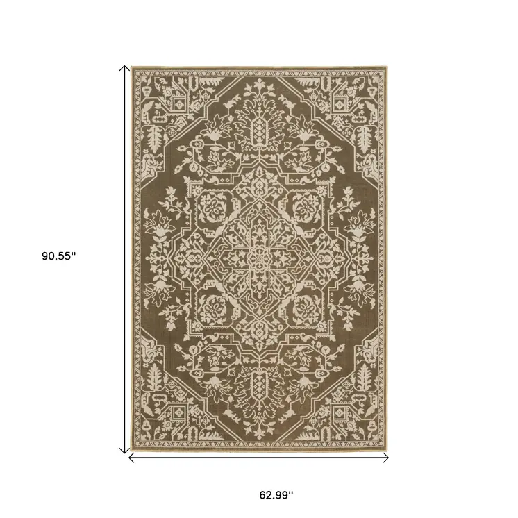 5' X 8' Gold And Beige Oriental Area Rug