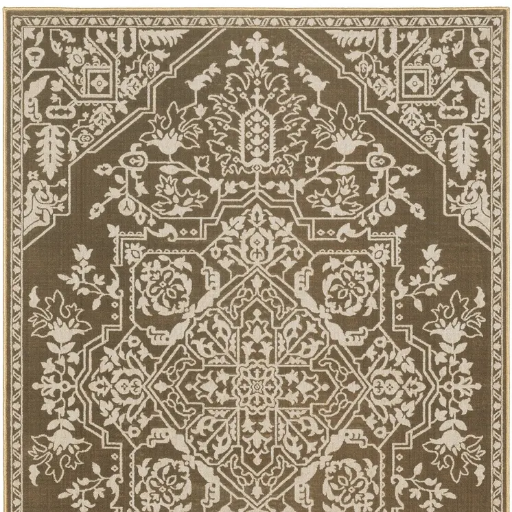 7' X 10' Gold And Beige Oriental Area Rug