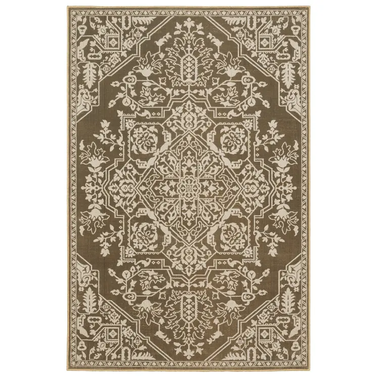 7' X 10' Gold And Beige Oriental Area Rug