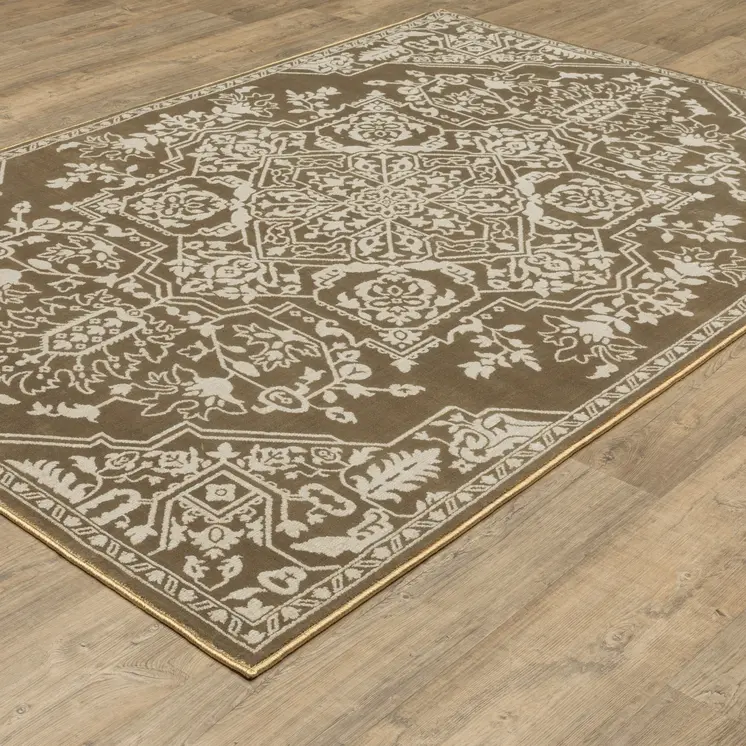 7' X 10' Gold And Beige Oriental Area Rug