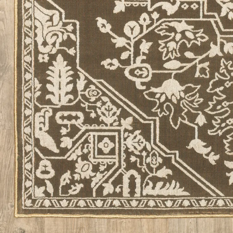 7' X 10' Gold And Beige Oriental Area Rug