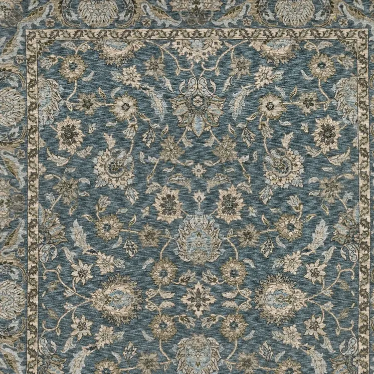 10' X 13' Blue And Beige Oriental Area Rug With Fringe