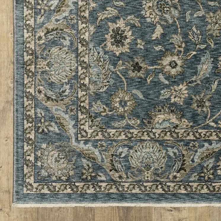 10' X 13' Blue And Beige Oriental Area Rug With Fringe