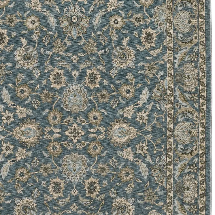 8' X 11' Blue And Beige Oriental Area Rug With Fringe