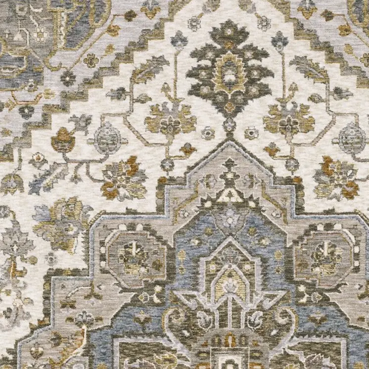 5' X 8' Ivory And Gold Medallion Distressed Area Rug With Fringe