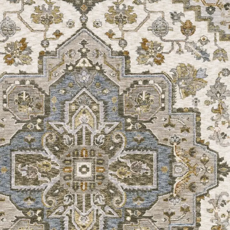 10' X 13' Ivory And Gold Medallion Distressed Area Rug With Fringe