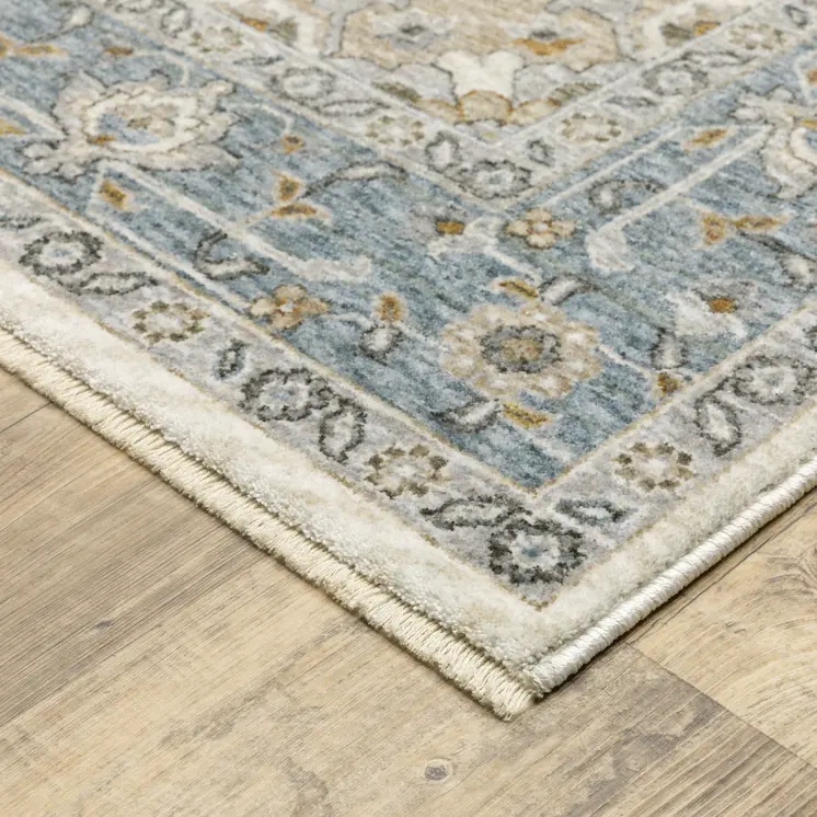 5' X 8' Blue And Ivory Medallion Distressed Area Rug With Fringe