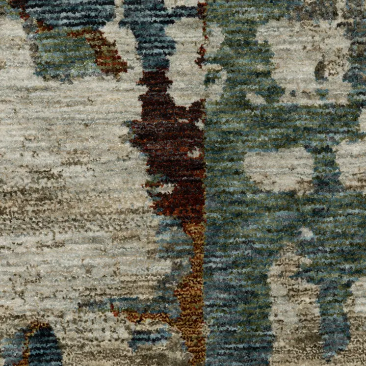 8' X 11' Beige Rust And Teal Abstract Distressed Area Rug With Fringe