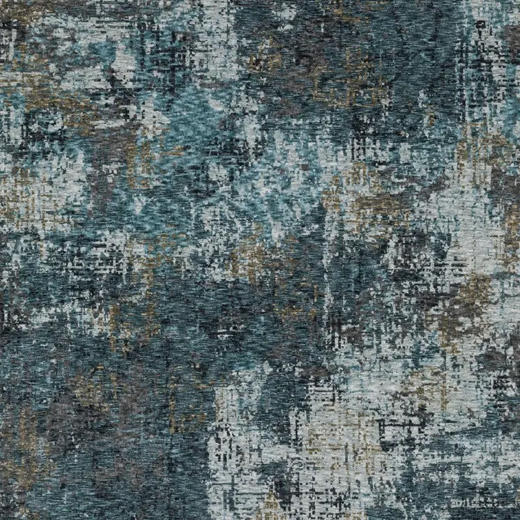 5' X 8' Blue And Gray Abstract Distressed Area Rug With Fringe