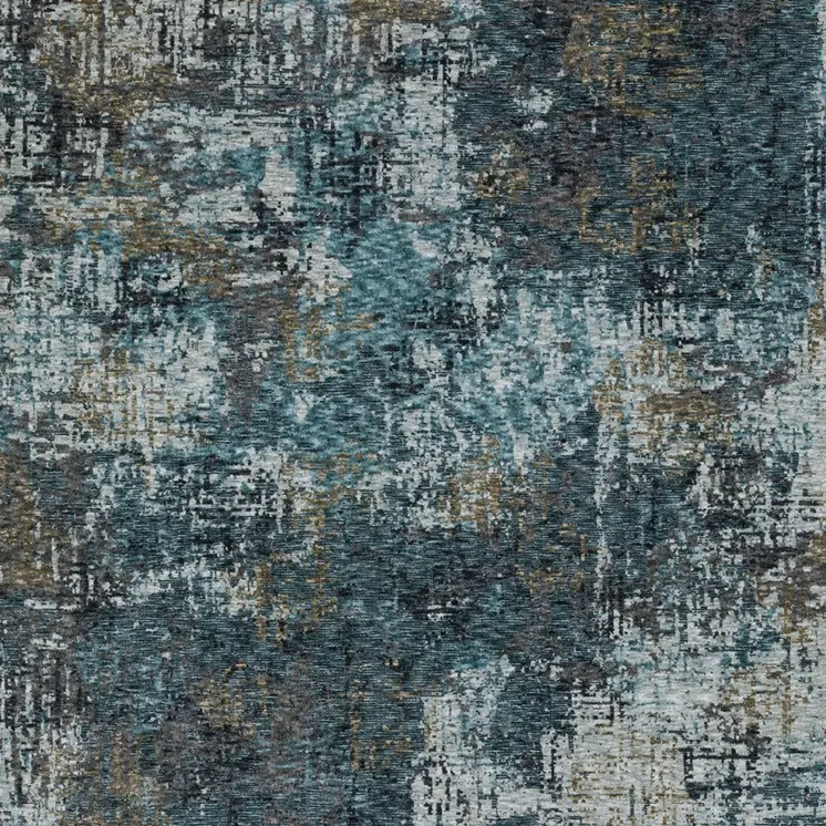 10' X 13' Blue And Gray Abstract Distressed Area Rug With Fringe