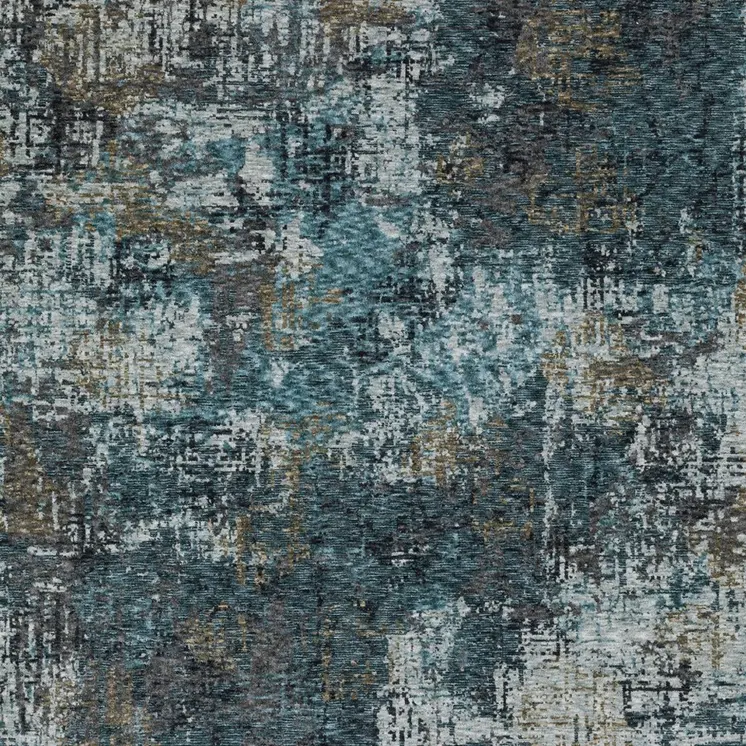 7' X 10' Blue And Gray Abstract Distressed Area Rug With Fringe