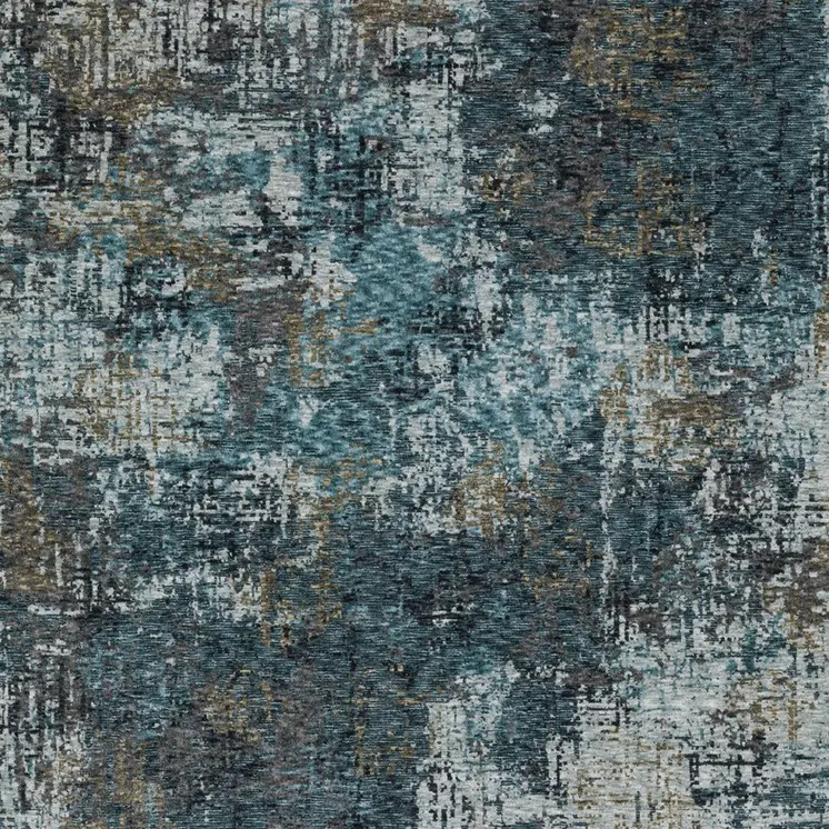 8' X 11' Blue And Gray Abstract Distressed Area Rug With Fringe