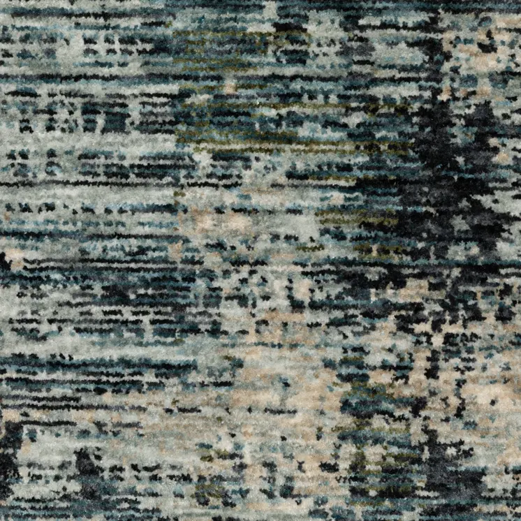 8' X 11' Beige And Blue Abstract Distressed Area Rug With Fringe