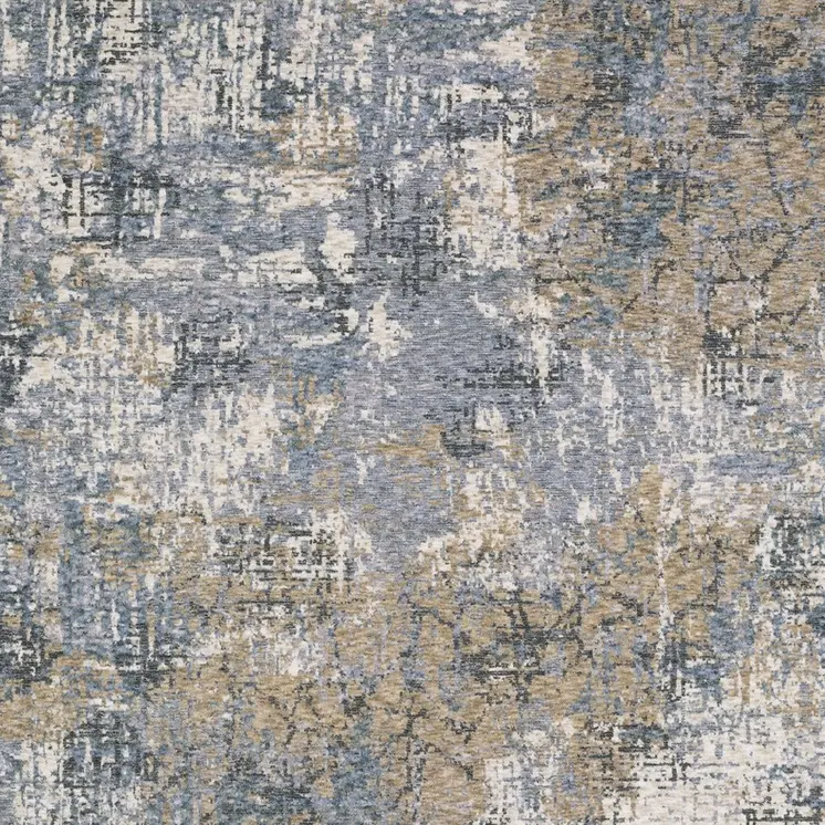 10' X 13' Beige And Blue Abstract Distressed Area Rug With Fringe