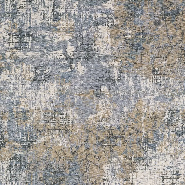7' X 10' Beige And Blue Abstract Distressed Area Rug With Fringe