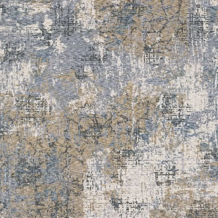 8' X 11' Beige And Blue Abstract Distressed Area Rug With Fringe