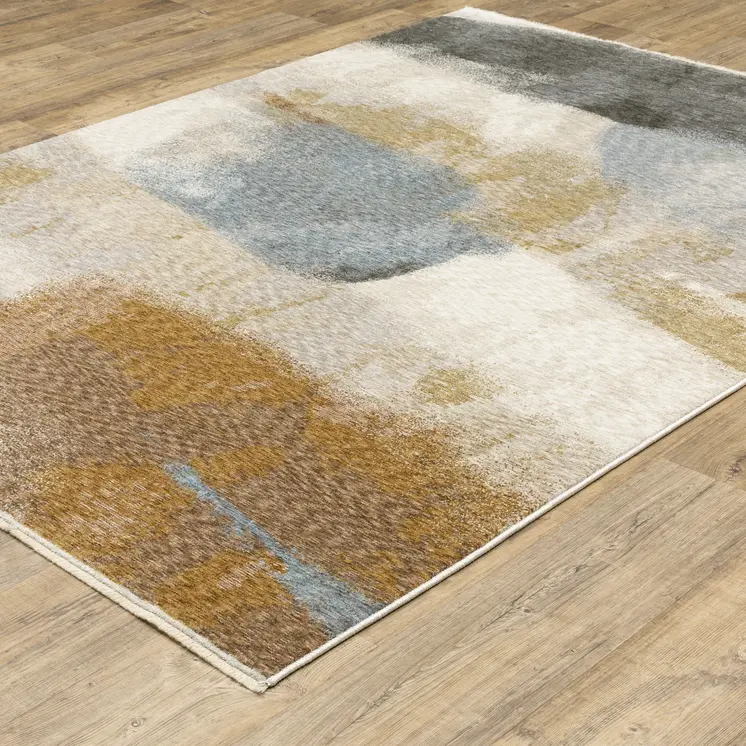 5' X 8' Beige And Rust Abstract Distressed Area Rug With Fringe