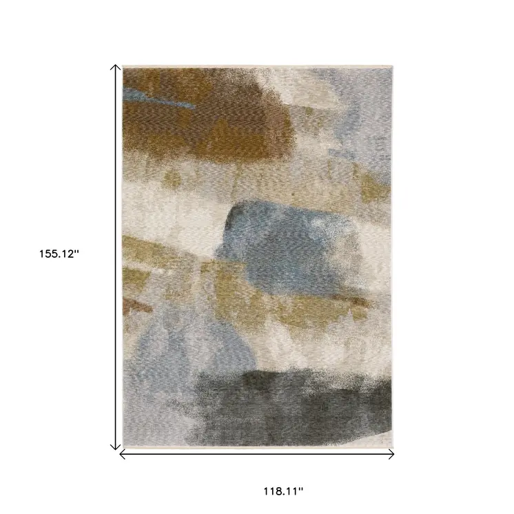 10' X 13' Beige And Rust Abstract Distressed Area Rug With Fringe
