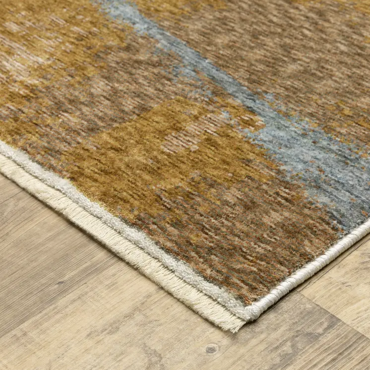 10' X 13' Beige And Rust Abstract Distressed Area Rug With Fringe