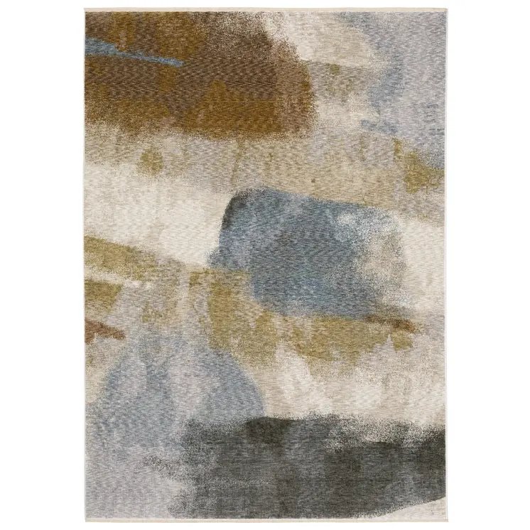 7' X 10' Beige And Rust Abstract Distressed Area Rug With Fringe