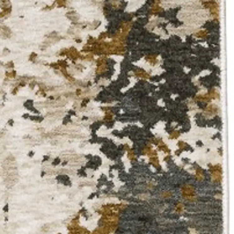 5' X 8' Beige And Gray Abstract Distressed Area Rug With Fringe