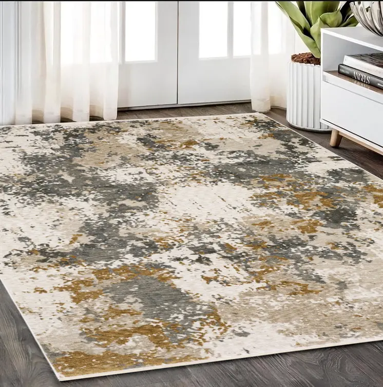 5' X 8' Beige And Gray Abstract Distressed Area Rug With Fringe