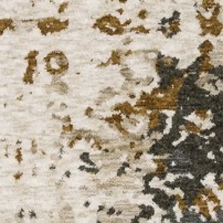 10' X 13' Beige And Gray Abstract Distressed Area Rug With Fringe