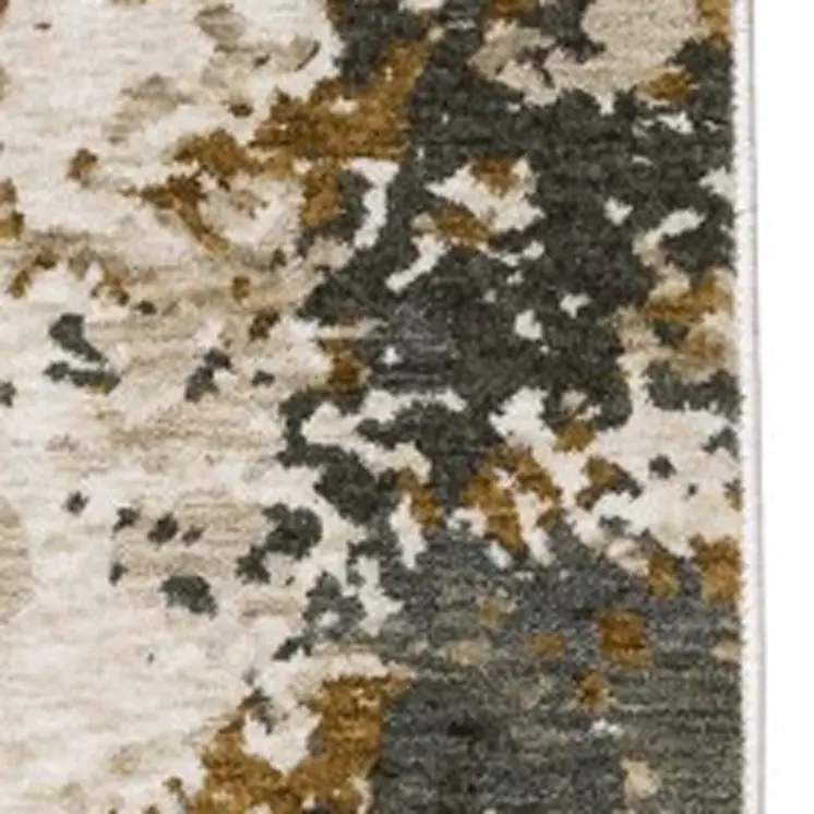 7' X 10' Beige And Gray Abstract Distressed Area Rug With Fringe
