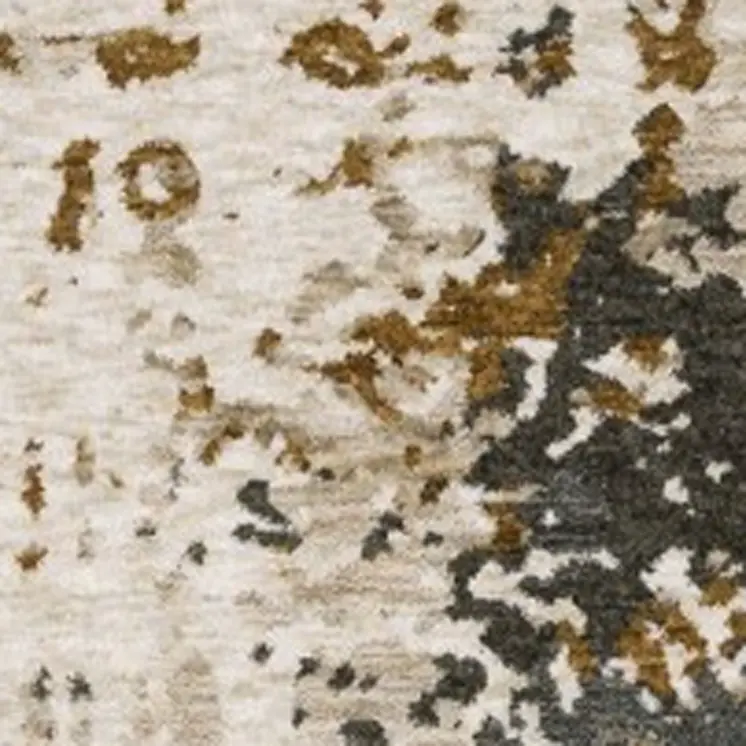 8' X 11' Beige And Gray Abstract Distressed Area Rug With Fringe