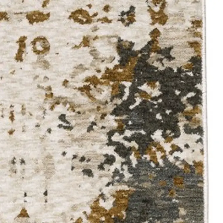 8' X 11' Beige And Gray Abstract Distressed Area Rug With Fringe