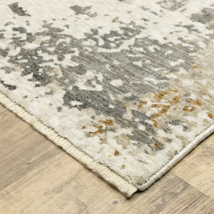8' X 11' Beige And Gray Abstract Distressed Area Rug With Fringe