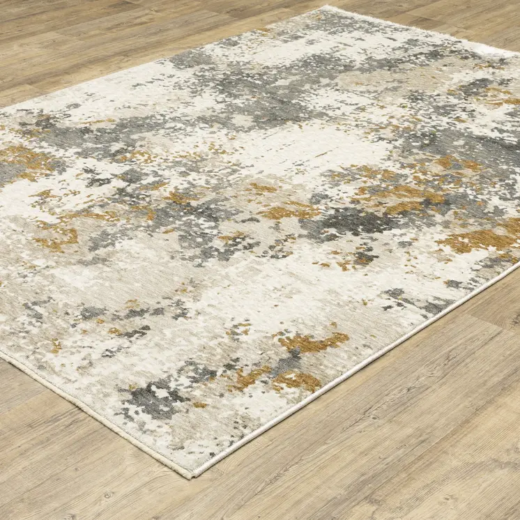 8' X 11' Beige And Gray Abstract Distressed Area Rug With Fringe